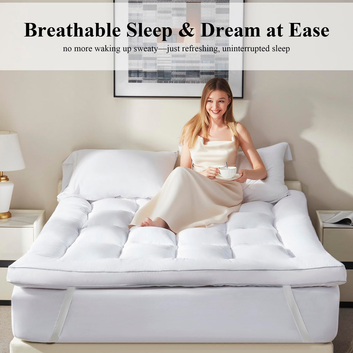 ELNIDO QUEEN® Mattress Topper King Size - 3 Inch Memory Foam Mattress Topper with Straps, Ultra Soft Ventilated Supportive Pillow Top Mattress Pad for Back Pain Relief, 80x78x3 Inch ELNIDO QUEEN