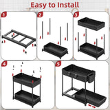 Sevenblue 4 Pack Under Sink Organizer, Bathroom Organizers and Storage, 2 Tier Multi-Use Pull Out Cabinet Organizer with Hang Hooks and Cups (Black, 4 Pack) Sevenblue