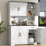 71’’ Farmhouse Kitchen Pantry Cabinet, Tall Kitchen Storage Cabinet with Power Outlet, Freestanding Kitchen Hutch Cabinet with Drawer, 4 Adjustable Shelf & 6 Doors for Kitchen Living Room (White) Gyfimoie