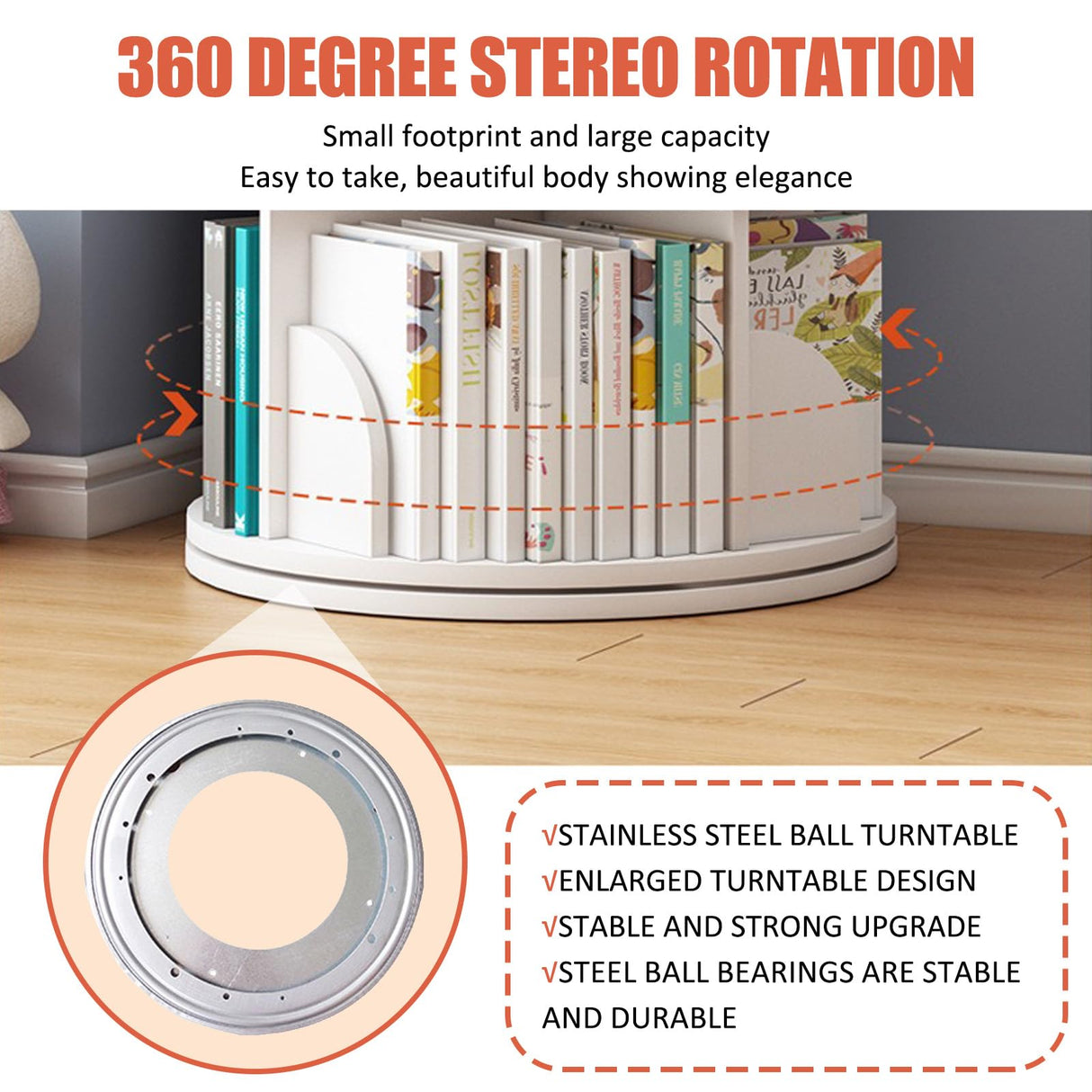 LINLIUA 360° Rotating Bookshelf for Kids & Adults - 4/5 Tier Floor Standing Storage Rack in Grey LINLIUA