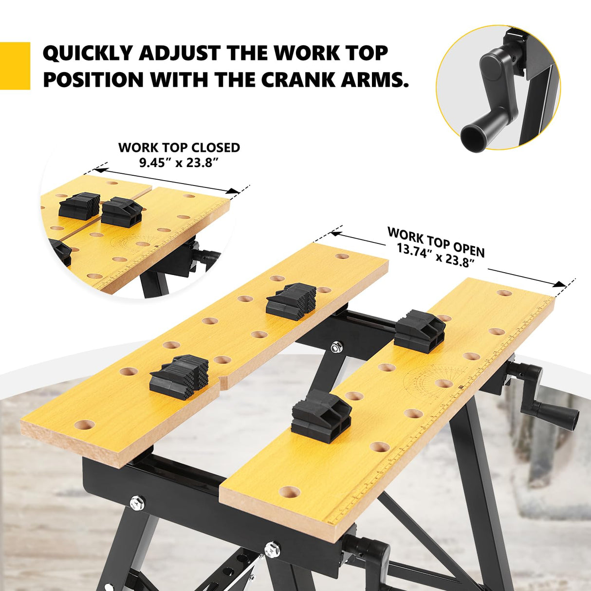 DNA MOTORING Adjustable Workbench - Portable Foldable Multi-Purpose, with Measuring Ruler and Protractor - Ideal for Garage, Home, DIY, and Carpentry,TOOLS-00455 DNA MOTORING