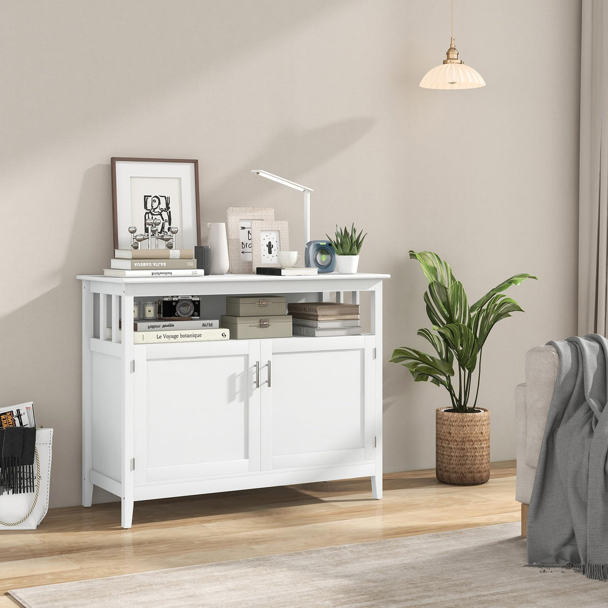 LOKO Buffet Cabinet with Storage, Freestanding Kitchen Cabinet with Adjustable Shelf, Storage Sideboard Console Table, 45 x 20 x 36 inches (White) LOKO