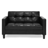 Furinno Brive Contemporary Tufted Faux Leather Loveseat/Sofa Couch for Living Room, Black Faux Leather Furinno