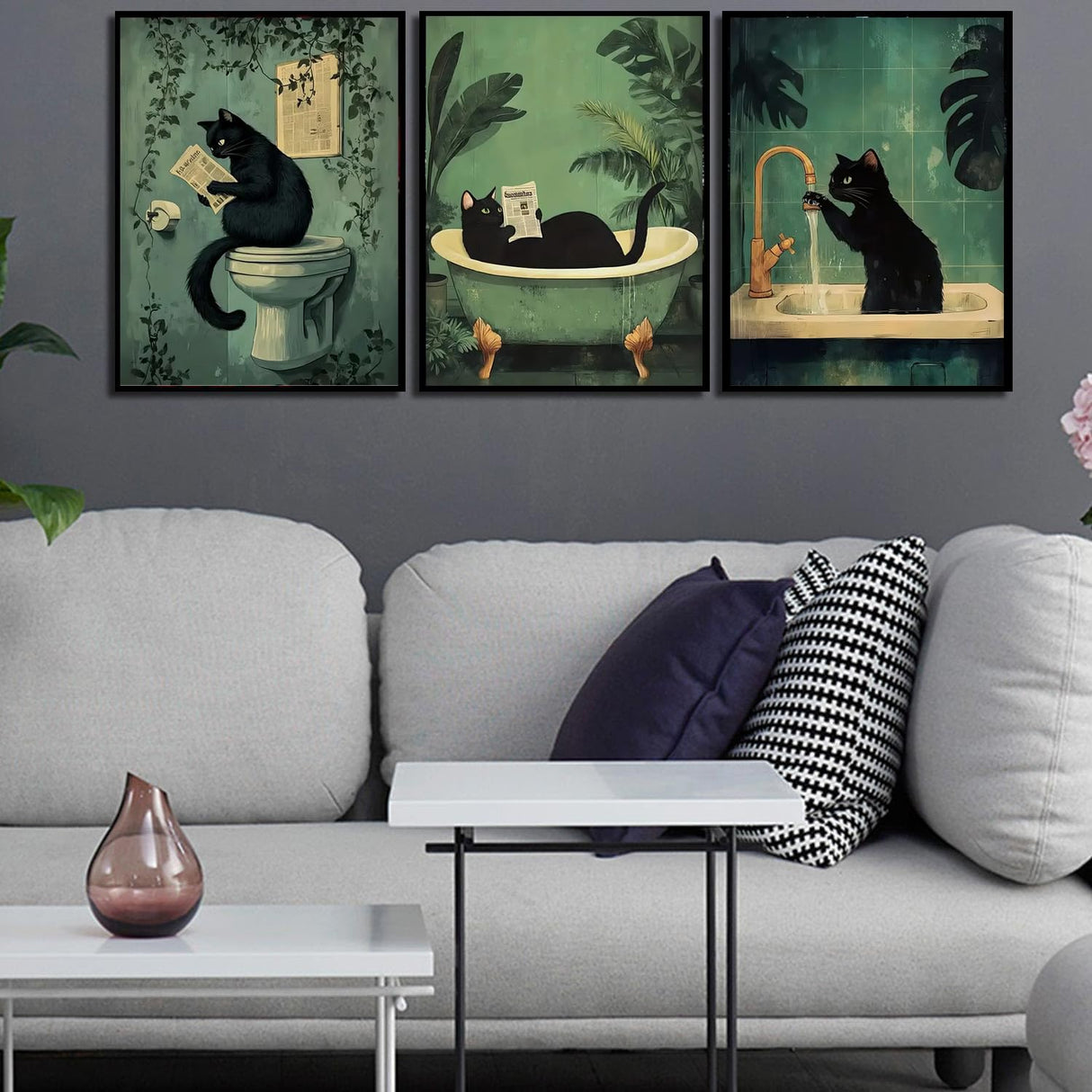 MjhRcll 6 Pack Paint by Numbers for Adults Beginner, Black Cat Paint by Number Kits on Canvas, Funny Animals DIY Acrylic Painting by Number for Home Bathroom Decor 12X16 Inch(Without Frame) MjhRcll