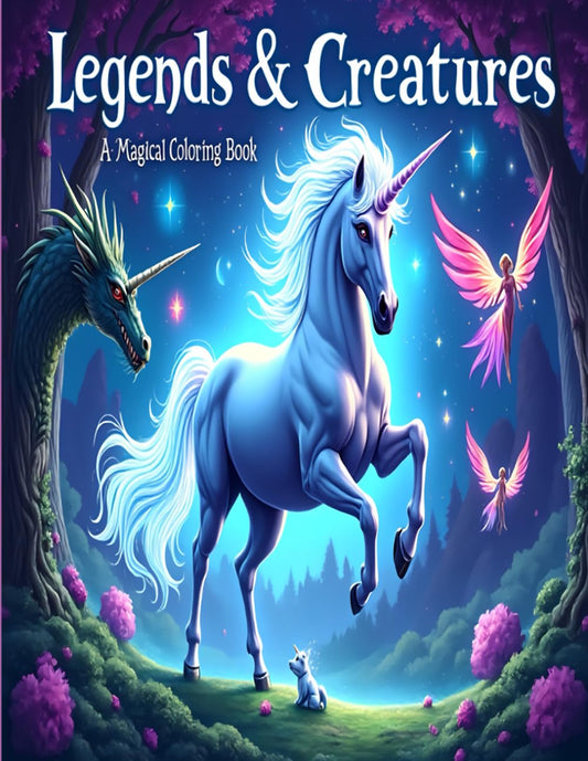 Legends & Creatures | A Magical Coloring Book | 50 Bleed-Friendly Single Side Prints | 8.5 x 11 | Dragons, Unicorns, Goblins, Ice Queen and More