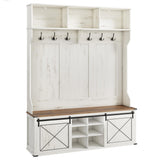 VASAGLE Hall Tree with Bench and Shoe Storage, Coat Rack with Shoe Bench, Entryway Furniture, 6 Tri-Hooks, Sliding Door, Farmhouse Style, Space Saving, Rustic White and Honey Brown UHSR443W01 VASAGLE