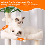 Hebly Wood Cat Tree for Indoor Cats, Cat Condo for Large Cats with Self Groomer,Modern Cat Scratching Tower with Basket,Hammock,Dangling Ball and Leaves,Rustic Gray HCT120SG Heybly