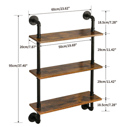 YMYNY Industrial Pipe Shelf Bracket, 3 Tiers Retro Wall Mounted Floating Shelf, Wood DIY Bookshelf, Storage Shelves for Living Room, Bedroom, Office, 24" Farmhouse Bathroom Shelving, UHRF-TM003