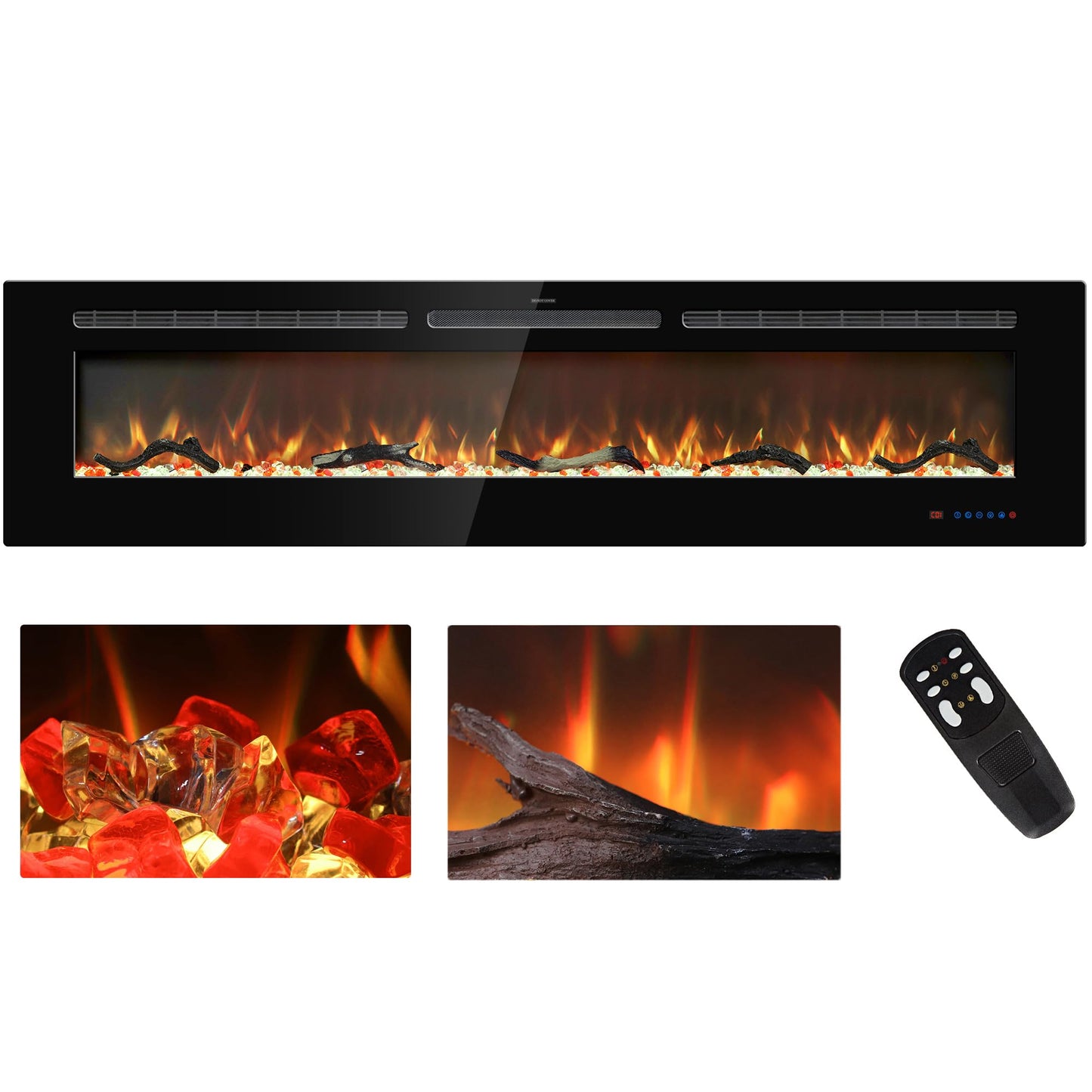 Kentsky 72 inches Electric Fireplace Inserts, Recessed and Wall Mounted Fireplace Heater, Large Screen w/Thermostat, Remote & Touch Screen, Multicolor Flame, Timer, Logs & Crystal, 750W/1500W