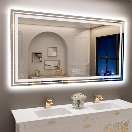 Snowdool LED Bathroom Mirror, 72"x40" with Front and Backlit, Anti-Fog, Large Bathroom Vanity Mirror for Wall, Memory Function, Stepless Dimmable, Tempered Glass (Horizontal/Vertical) Snowdool