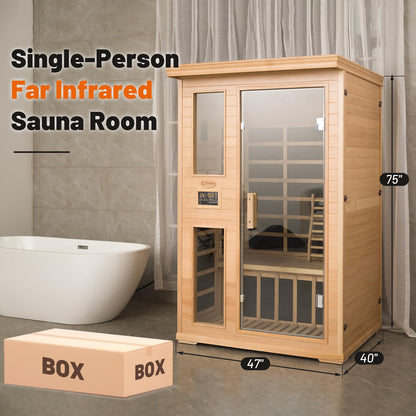 Efficraft Infrared Sauna Indoor,1-2 Person Hemlock Wooden Home Sauna w/Backrest, Dry Sauna for Home Spa Room 1800W, Time Temp Pre-Set Sauna Room,7 Heating Panels Personal Far Infrared Saunas for Home