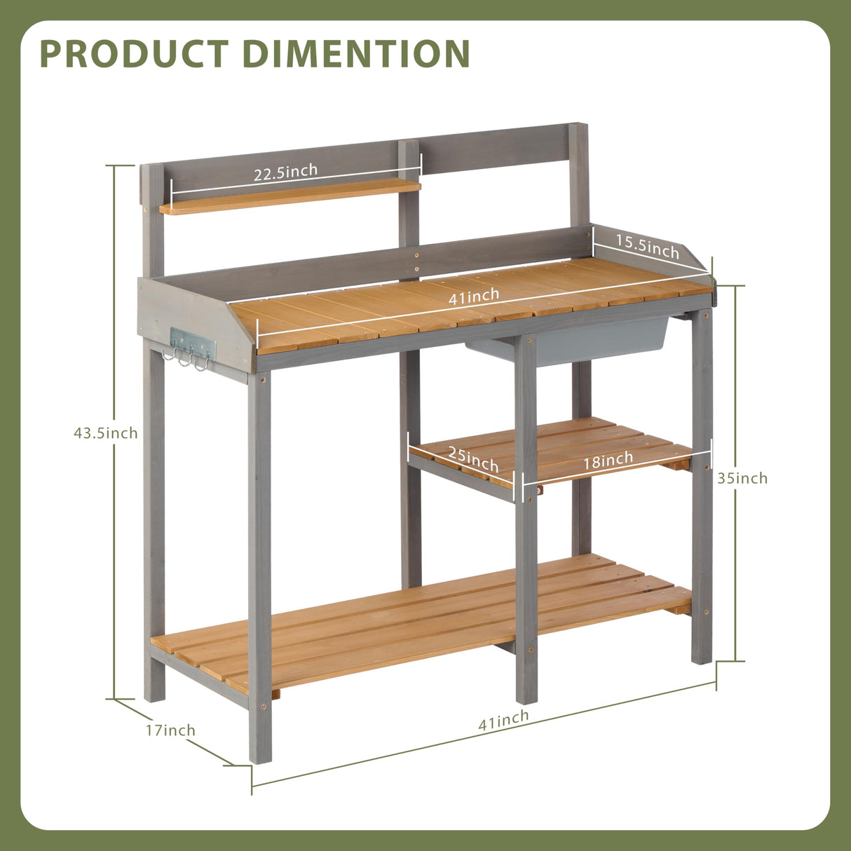 Wooden Potting Bench Table with Sink,Outdoor Garden Table Work Bench with Shelf, Workstation for Outside Lawn Patio Wood-Natrl