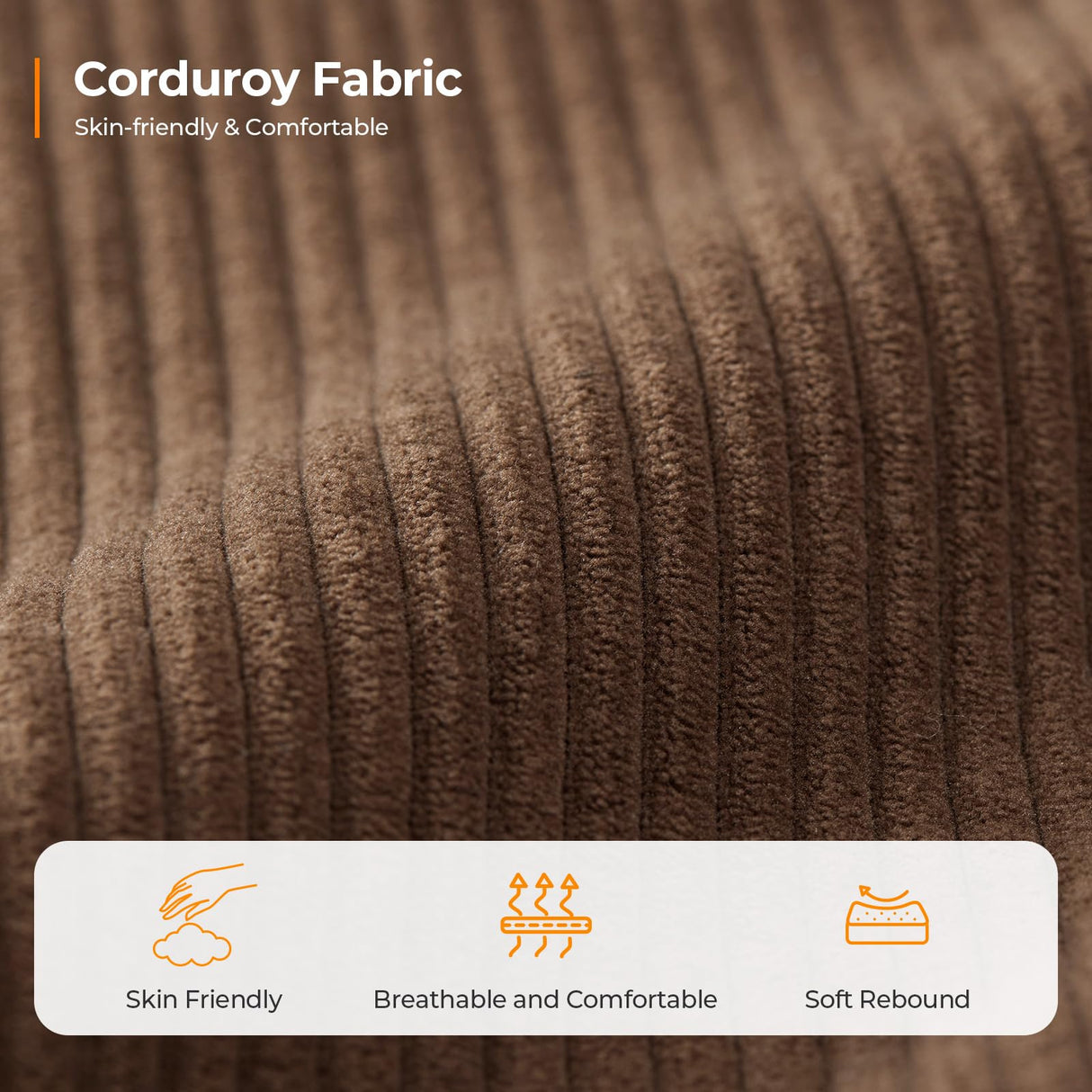 COPIAE 89 Inch Sofa with Extra Deep Seats Oversize, Corduroy Fabric 3 Seater Sofa for Living Room, Modern Couch and Sofa, Comfy Armrests and Seats and Backrests, Easy Installation, Brown COPIAE