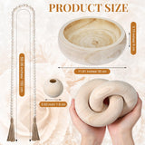 Hushee 3 Pcs Wood Decor Set Include Wood Fruit Bowl Wooden Beads Garland with Tassels Wood Knot Decor Wood Chain Link Decor Wood Serving Bowl Farmhouse Beads for Home Room Table Rustic Decorations Hushee