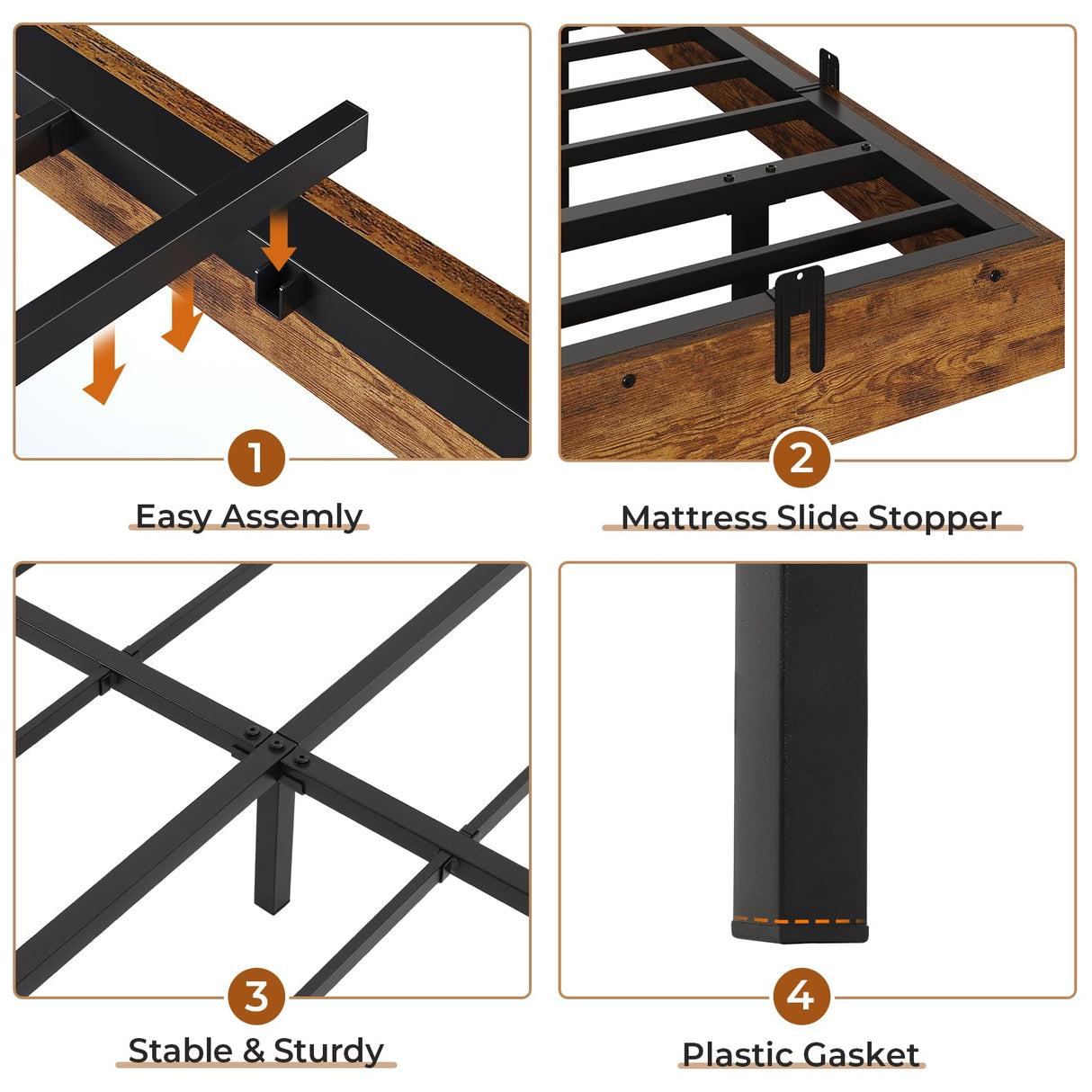 BTHFST Vintage Brown Floating Bed Frame with LED Lights – Industrial Metal & Wooden Full Platform Design, No Box Spring Required, Easy Assembly BTHFST