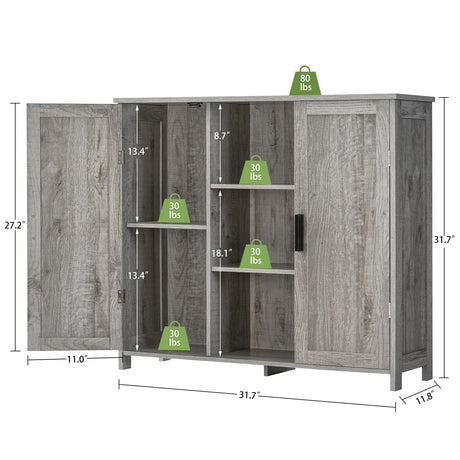 Iwell Storage Cabinet, Sideboard Buffet Cabinet with 2 Doors and 4 Storage Shelves, Floor Cabinet, Bathroom Cabinet for Living Room, Dinning Room, Entryway, Grey Iwell