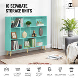 CAPHAUS 10 Cube 3 Tier Mid Century Bookshelf, 55” Wide Wooden Cube Storage Organizer with Legs, Open Shelf Bookcase, Modern Shelving for Living Room, Bedroom, Office, Tiffany Green CAPHAUS