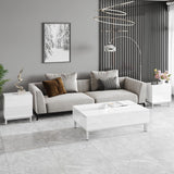 AMERLIFE High Gloss Electroplated Nightstand Set of 2, 24" Modern Minimalist Sofa Side Table with Magnetic Sliding Storage Drawers, Rectangular Simple End Bedside Table for Living Room, White AMERLIFE