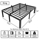 ROIL 16 Inch King Bed Frame with Rounded Corner and Headboard Hole Mattress Retainers 3500LBS Metal Heavy Duty Steel Slats No Box Spring Needed Platform Noise-Free Easy Assembly ROIL