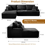 Cloud Couch with L-Shape Chaise 106 in Modern Sectional Modular Sofa with Deep Seat Corduroy Upholstered Boneless Couches for Living Room No Assembly Required Black GarveeLife