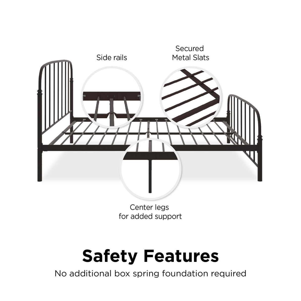 DHP Lafayette Metal Platform Bed with Rustic Style Curved Headboard and Footboard, Adustable Base Height for Underbed Storage, No Box Spring Needed, King, Bronze DHP