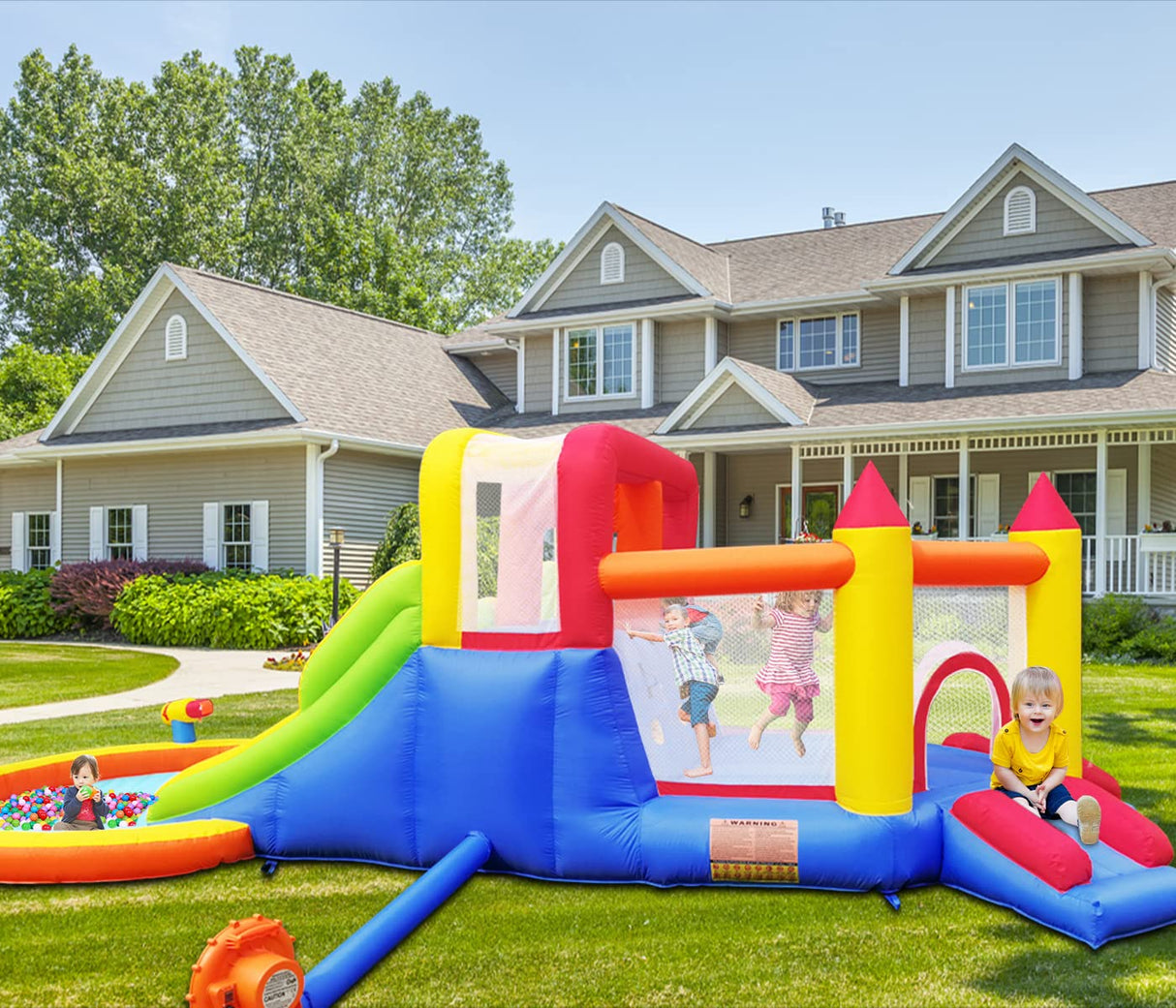 Umbalir InfIatable Bonuce House with 4 Slides & Large Splash Pool, Water Park with Ultra-Wide Climbing Wall, Jumping, Water Cannons & Surprise Water Sprayers for 3-10 yr Kids(20.6'Lx9.6'Wx6.4'H) Umbalir