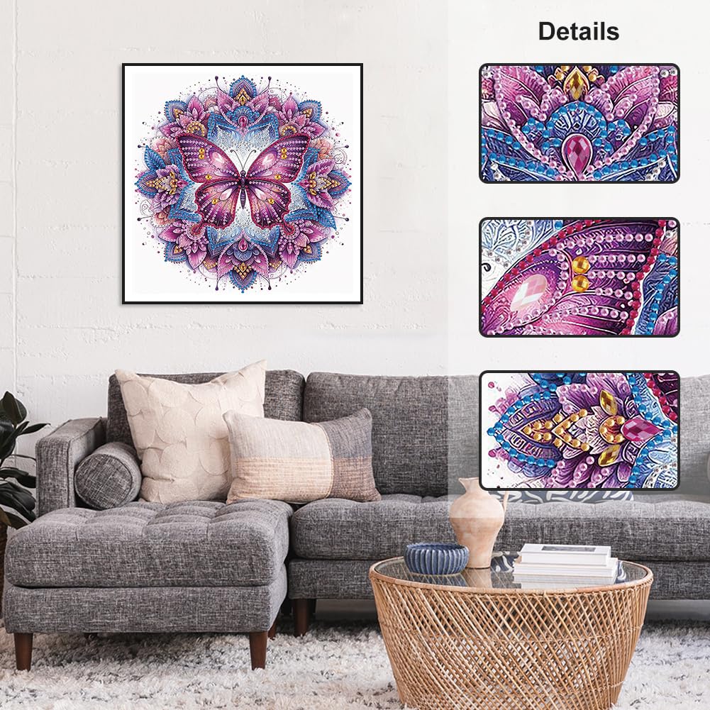 Stalente Diamond Painting Kits for Adults Butterfly Mandala, 5D Special Shape Diamond Art Kits for Beginners, Crystal Rhinestones Diamond Painting for Home Wall Decoration Gift 12×12inch Stalente