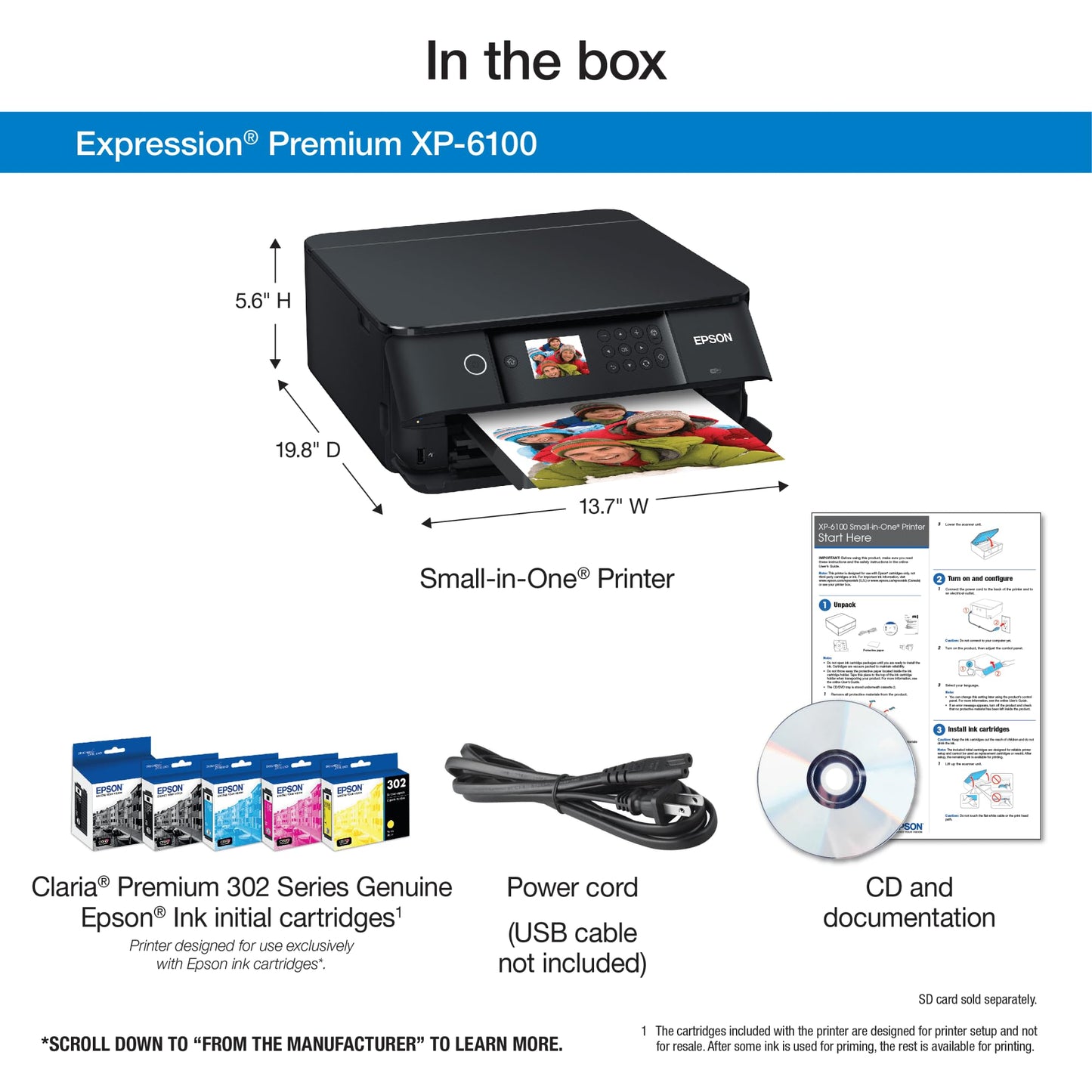 Epson Expression Premium XP-6100 Wireless Color Photo Printer with Scanner and Copier, Black, Medium