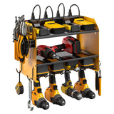 CCCEI Modular Power Tool Organizer Wall Mount with Charging Station. Garage Drill Storage Shelf with Hooks, Heavy Duty Rack, Tool Battery Holder Built in 8 Outlet. Gift for Men. Yellow. CCCEI
