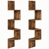 HOOBRO Corner Shelf Wall-Mounted, Set of 2 Floating Corner Shelves, 4-Tier Corner Bookshelves for Wall Decor in Living Room, Bedroom, Bathroom, Home Office, Rustic Brown BF25BJP201 HOOBRO