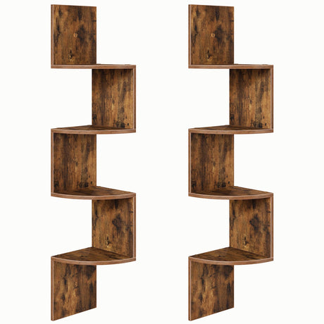 HOOBRO Corner Shelf Wall-Mounted, Set of 2 Floating Corner Shelves, 4-Tier Corner Bookshelves for Wall Decor in Living Room, Bedroom, Bathroom, Home Office, Rustic Brown BF25BJP201 HOOBRO