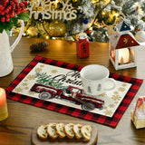 Artoid Mode Red and Black Buffalo Plaid Truck Merry Christmas Placemats Set of 4, 12x18 Inch Seasonal Winter Xmas Holiday Table Mats for Party Kitchen Dining Decoration Artoid Mode