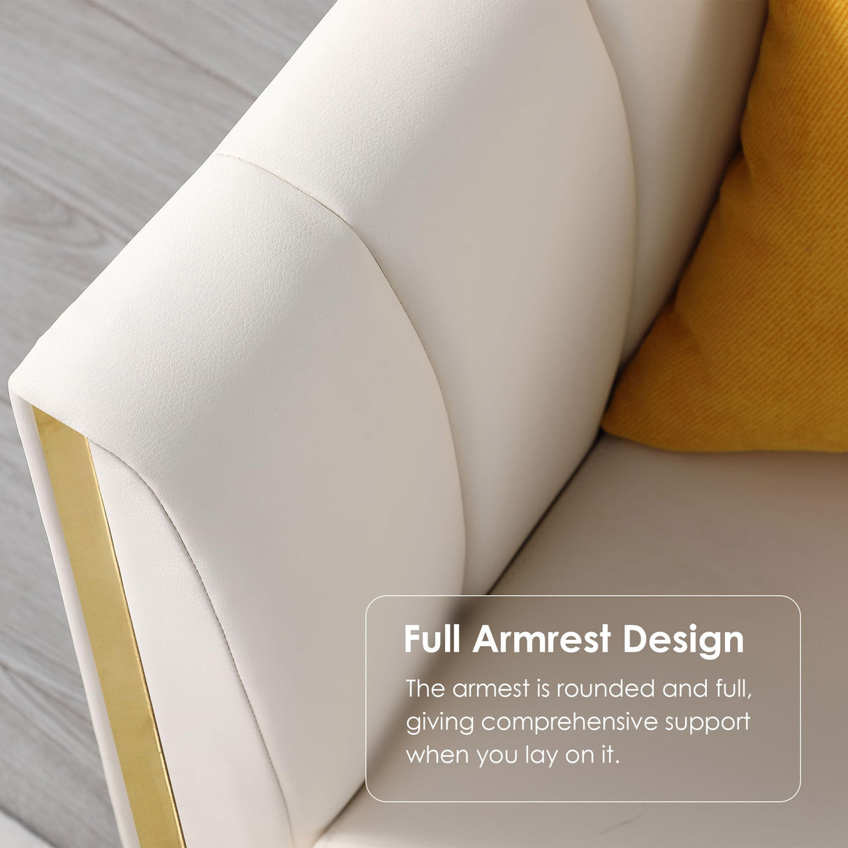 FOTOSOK 78'' Sofa, Modern White Couches for Living Room with 2 Throw Pillows, Comfy Faux Leather Sofa 3 Seater Sofa with Gold Metal Legs, Cloud Sofa Couch Deep Seat Sofas (Cream White) FOTOSOK