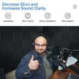 12 Pack Acoustic Panels Self-Adhesive, 1" X 12" X 12" Quick-Recovery Sound Proof Foam Panels, Acoustic Foam Wedges High Density, Soundproof Wall Panels for Home Studio,Carbon Black HEMRLY