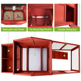GUTINNEEN Chicken Coop Mobile Hen House with Nesting Box Outdoor Rabbit Hutch Poultry Cage 73.4" with Wheel for 2-4 Chickens, Red GUTINNEEN