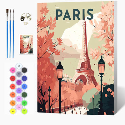 Auremi Paris Paint by Number Kits with Framed, DIY Tower Paint by Number Canvas for Adults, Easy Acrylic in Canvas with Brushes for Decor 20x30cm