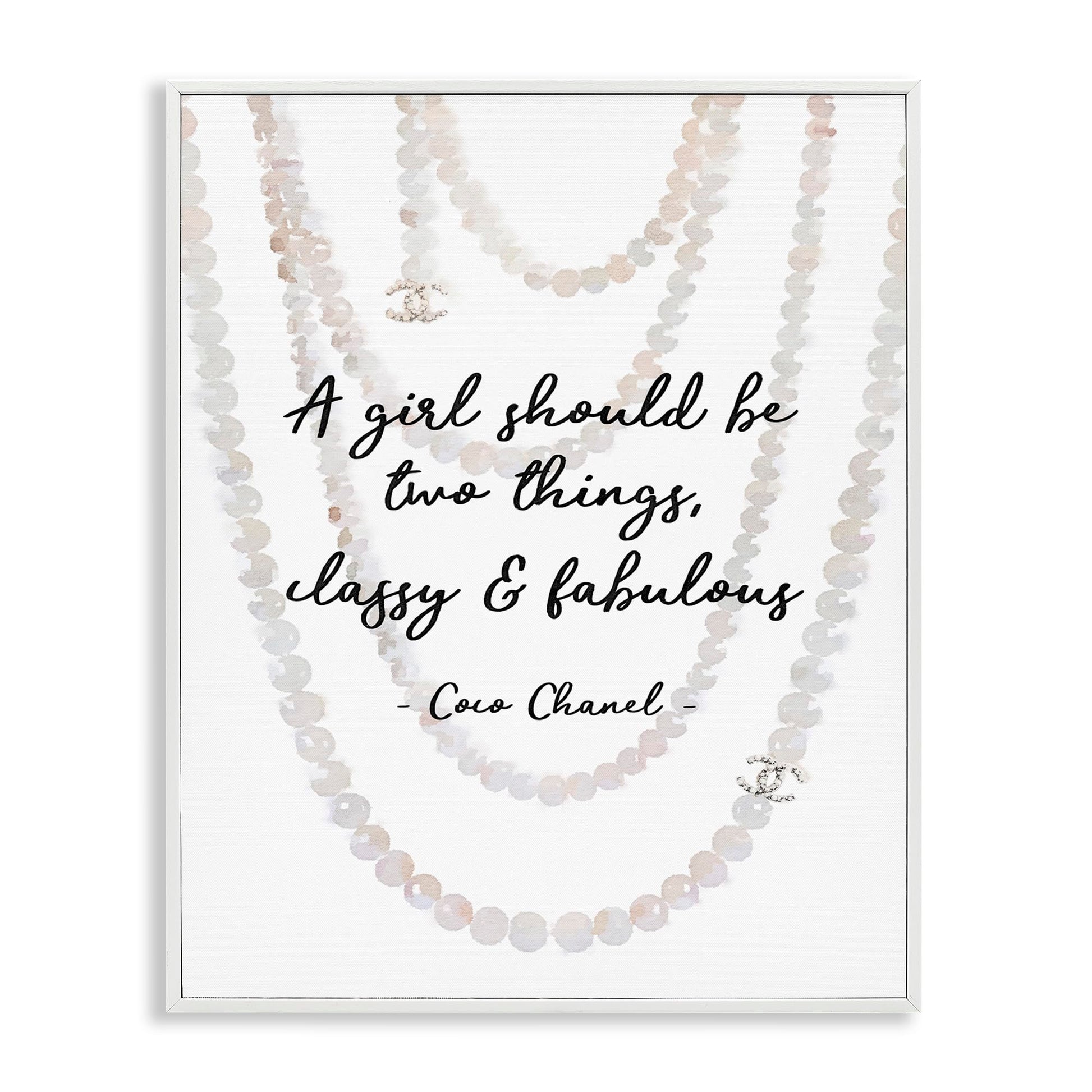 Stupell Industries Classy and Fabulous Fashion Quote with Pearls, Design by Amanda Greenwood White Framed Wall Art, 11x14 - WoodArtSupply