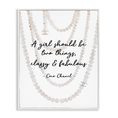 Stupell Industries Classy and Fabulous Fashion Quote with Pearls, Design by Amanda Greenwood White Framed Wall Art, 11x14 - WoodArtSupply