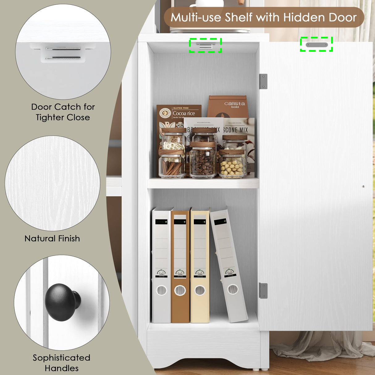 Keyluv 72" Tall Corner Bookshelf with Door, 6-Tier L Shaped Bookshelves and Bookcase with Storage Cabinet, 2 Pieces Individual Convertible Book Shelf, Display Shelf for Home Office Living Room, White Keyluv