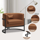 Apeaka Brown Faux Leather Barrel Accent Chair Modern Upholstered Armchair for Living Room Bedroom Single Sofa Chair Club Side Chairs Apeaka