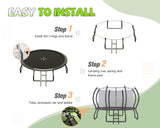 YUMPIE 8FT 10FT 12FT 14FT 16FT Outdoor Trampoline with Enclosure Net and Ladder, Recreational Trampolines for Kids, Pop-up Quick Connect Frame, ASTM Approval YUMPIE