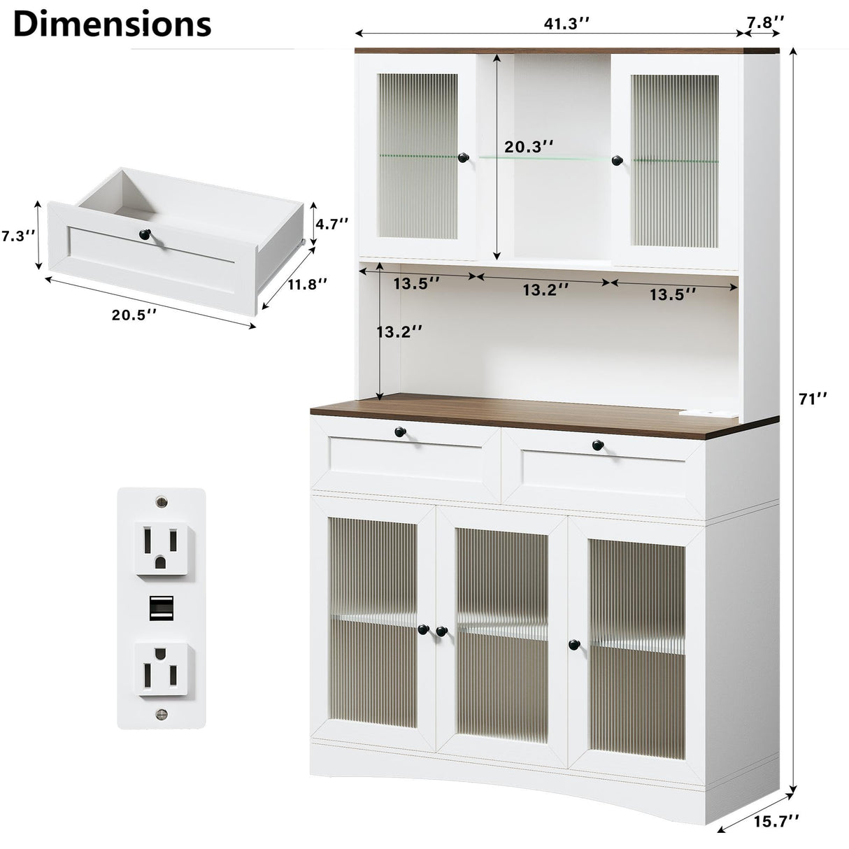 HUAHUU 71" Pantry Cabinet with Charging Station and LED Light, Modern Kitchen Pantry Cabinet with Microwave Stand, Tall Kitchen Hutch Food Pantry with Drawers & Shelves for Dining Room, White HUAHUU