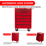 7-Drawer Rolling Tool Chest Cabinet, Large Capacity Metal Tool Box with Wheels and Keyed Locking, Roll Around Storage Organizer Tool Cart for Garage, Warehouse, Work Shop - Red TOOL DORM