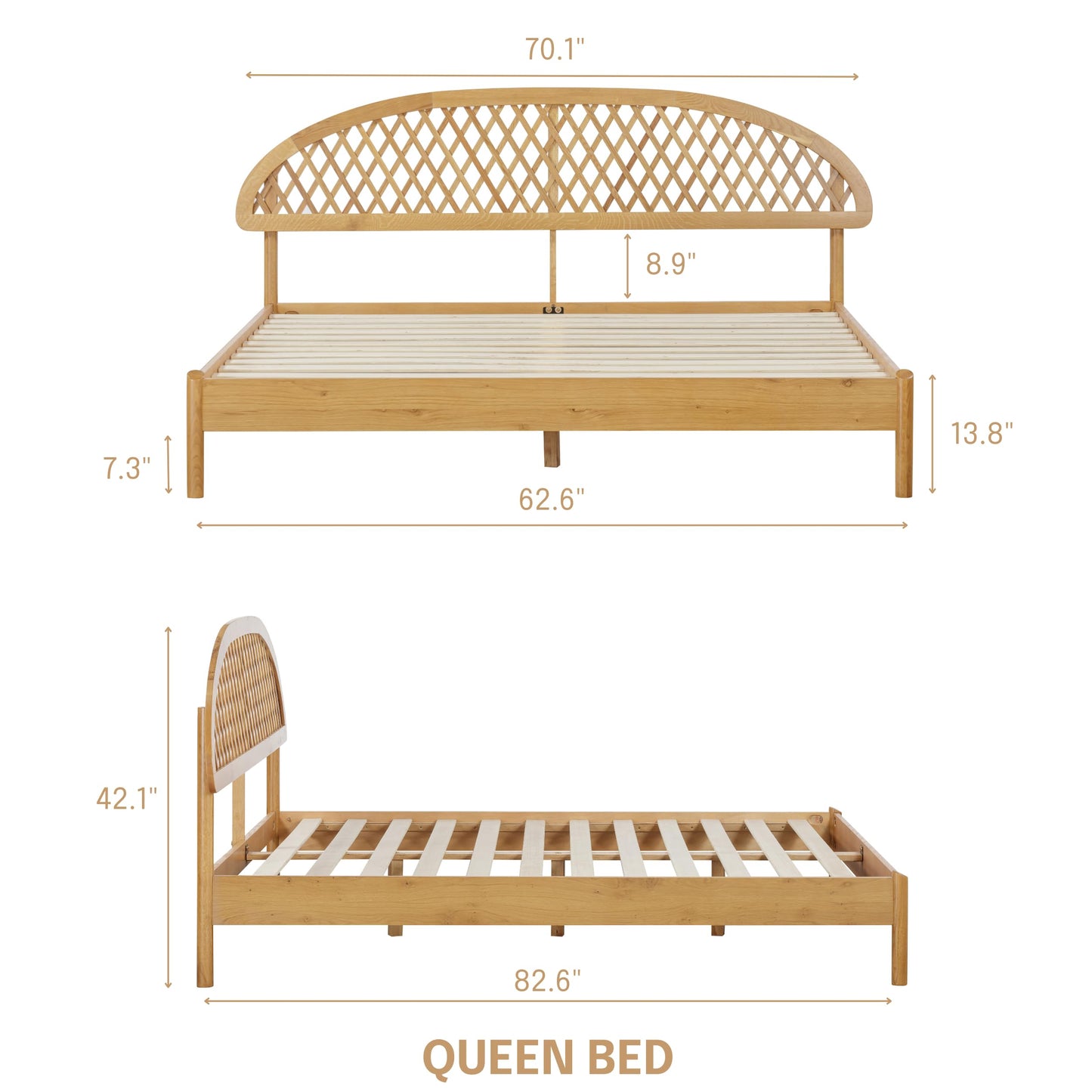 Elegant NTC Gem Solid Oak Bed Frame with Headboard and Silent Slats - WoodArtSupply