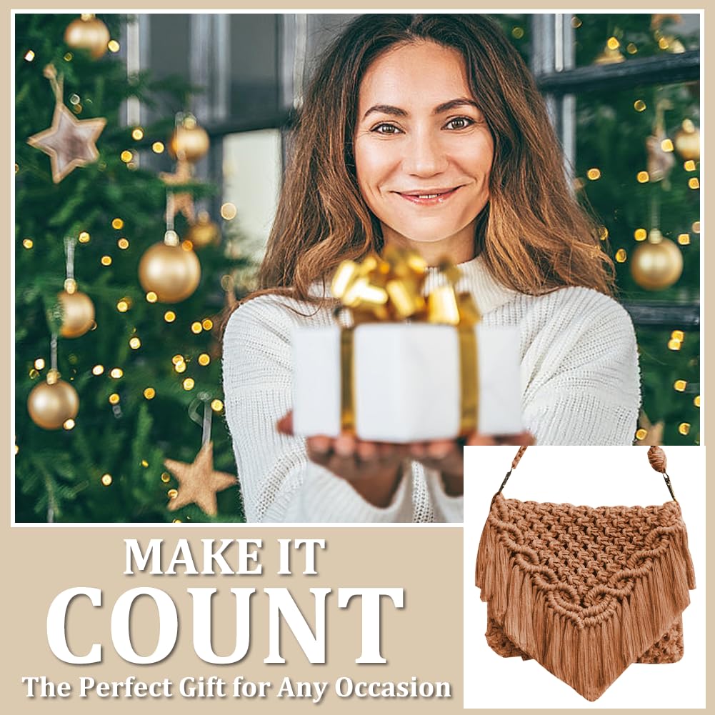 INFUNLY DIY Macrame Bag Kit for Adults Beginners Macrame Handmade Woven Bags with Tassels Bohemian Knotting Handbag Macrame Kit Crochet Bag Kit with Video Instruction for Women Holiday Beach Decor INFUNLY