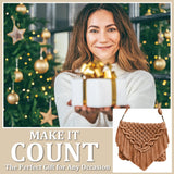 INFUNLY DIY Macrame Bag Kit for Adults Beginners Macrame Handmade Woven Bags with Tassels Bohemian Knotting Handbag Macrame Kit Crochet Bag Kit with Video Instruction for Women Holiday Beach Decor INFUNLY