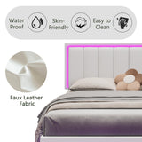 IMMERSTABLE Floating Bed Frame Queen with RGB LED Lights, Upholstered Bed Frame Queen with Headboard, Solid Wood Slats Support, Queen Bed Frame No Box Spring Needed, Noise-Free, Easy Assembly, White IMMERSTABLE