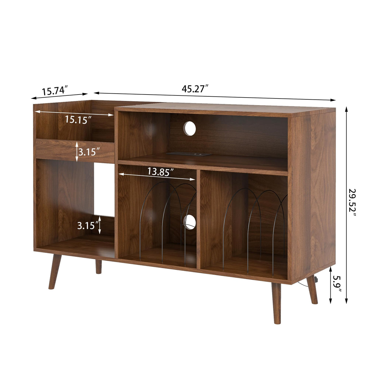 Record Player Stand with Charging Station & USB Ports, Mid Century Modern Turntable Stand Table Holds up to 350 Albums, Vinyl Record Storage Cabinet Turntable Stand with Record Storage IQCNGVX