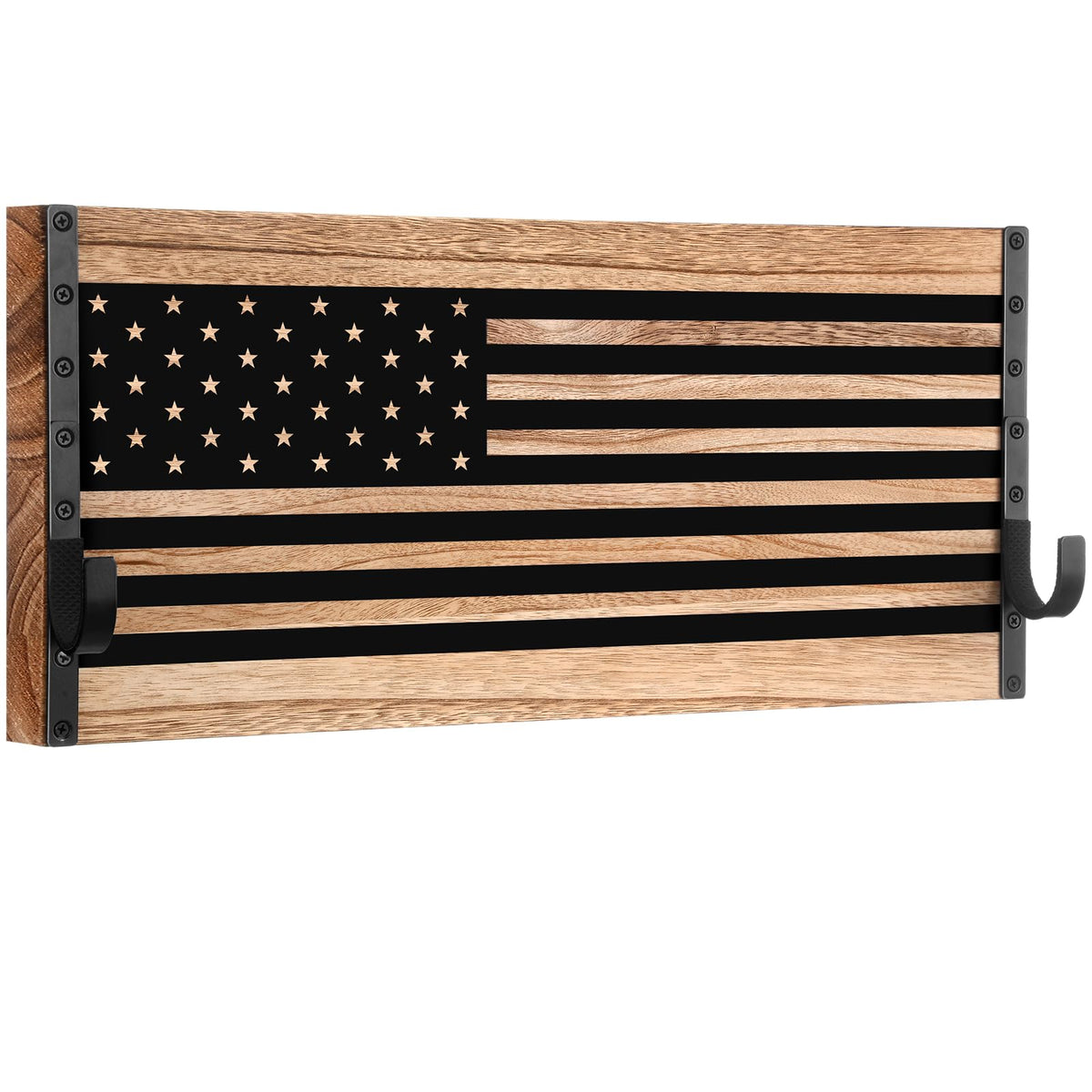 Weysat Wood American Flag Gun Rack Wall Mount with Adjustable Hooks 22 ...