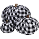 Package of 3 Assorted Burlap Pumpkins Fabric Pumpkins Buffalo Plaid Pumpkins Gingham Fabric Pumpkins Fall Thanksgiving Halloween Seasonal Holiday Farmhouse Tabletop Decoration Winlyn